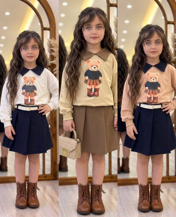 ست سه تیکه تدی بلوز+ دامن +کمربند+ تدی