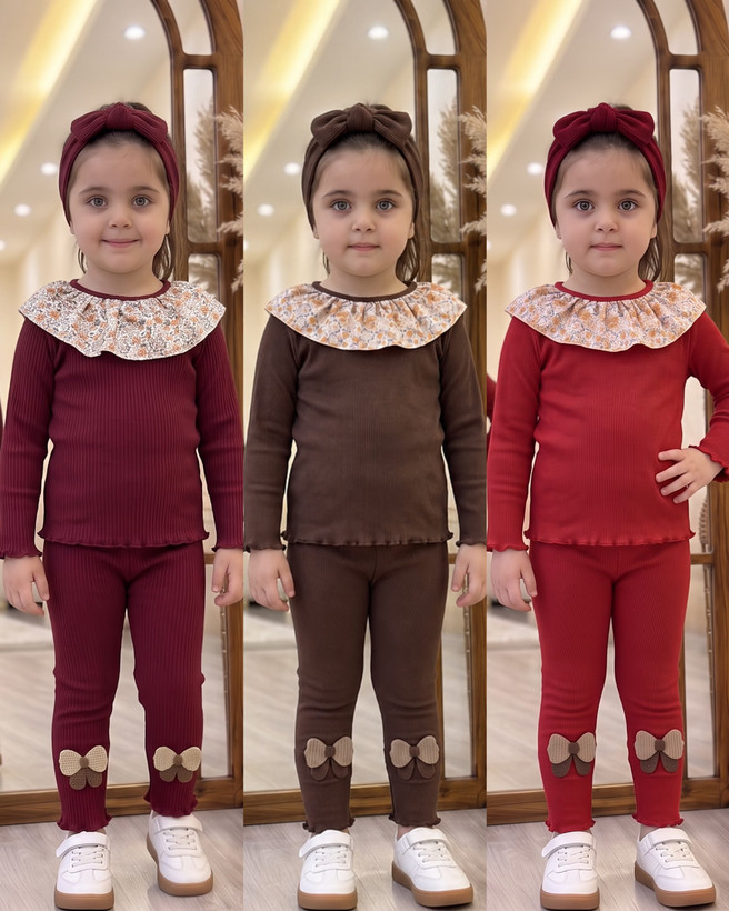 ست بلوز شلوار یقه گلگلی دخترانه پاییزی
