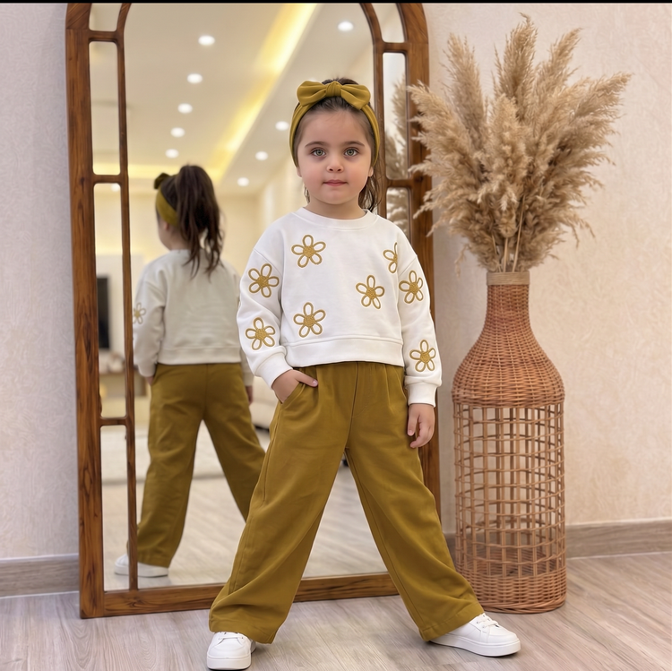 ست بلوز شلوار بگ گلدار کتان گرم بالا